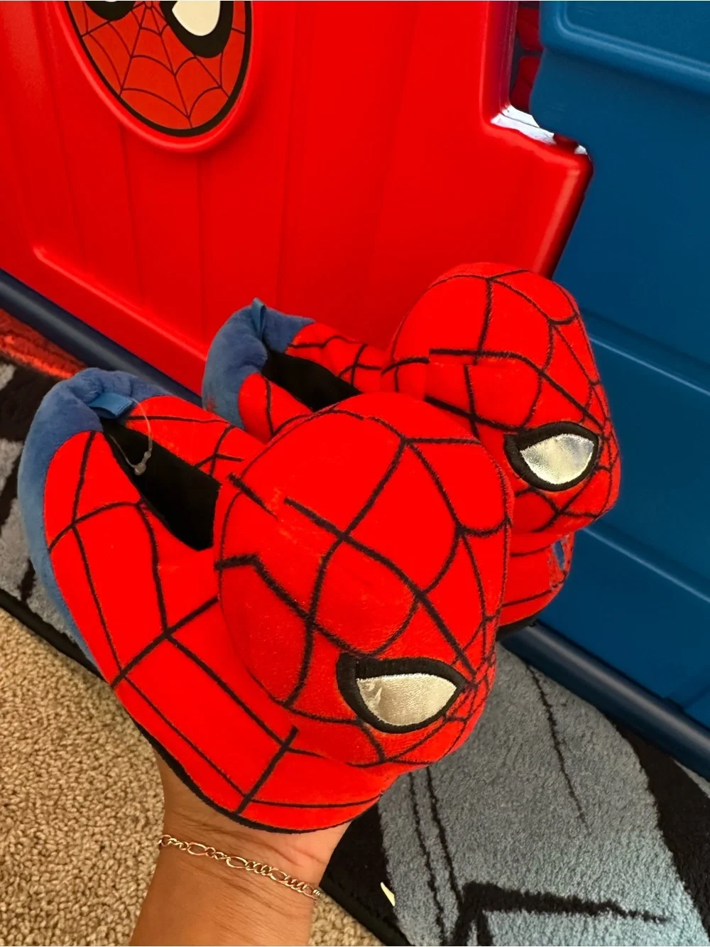 Spiderman Red & Black Plush Kids Slippers